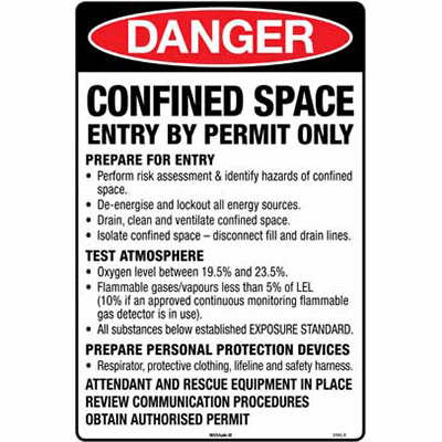 DANGER SIGN CONFINED SPACE