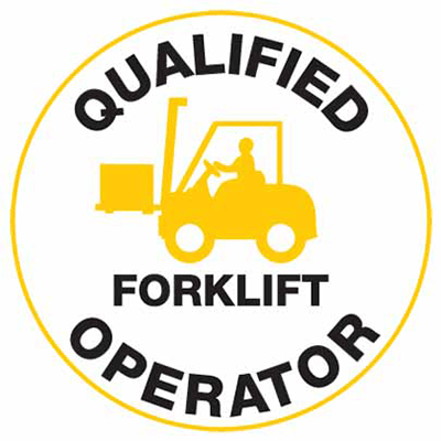 50mm Disc-Self Adhesive-Sheet of 12-Qualified Forklift Operator Pictogram