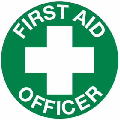 50mm Disc-Self Adhesive-Sheet of 12-First Aid Officer Pictogram