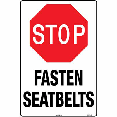 Sign, 450 x 300mm, Poly – Stop, Fasten Seatbelts