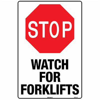 Sign, 450 x 300mm, Poly – Stop, Watch For Forklifts