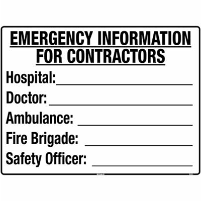 BUILDING SITE SIGN EMERGENCY INFO