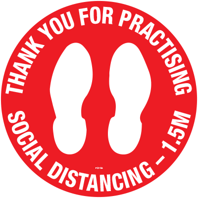 Floor Graphics, 400mm, Anti-Slip Adhesive – Thank You For Practicing Social Distancing – 1.5m