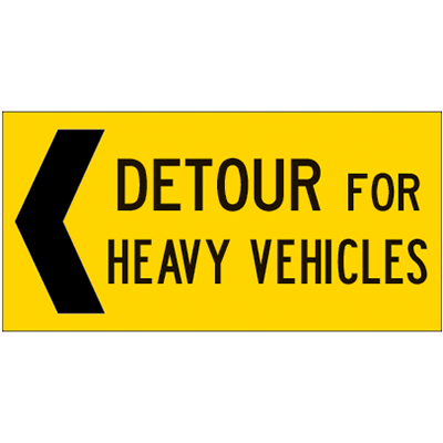 1200x600mm – Corflute – Cl.1 – Detour For Heavy Vehicles – Left Arrow
