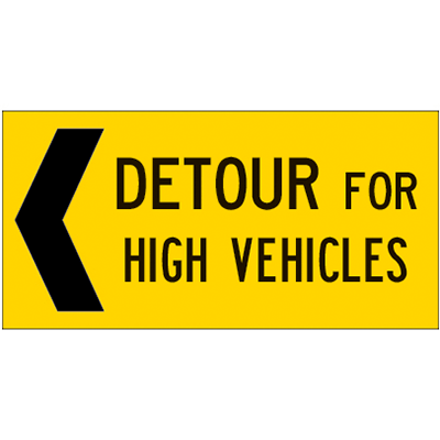 1200x600mm – Corflute – Cl.1 – Detour For High Vehicles – Left Arrow