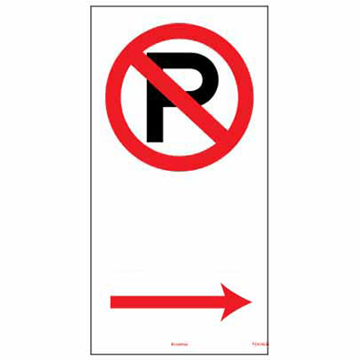 Sign, 225 x 450mm, Metal – No Parking – Right Arrow c/w Overlaminate