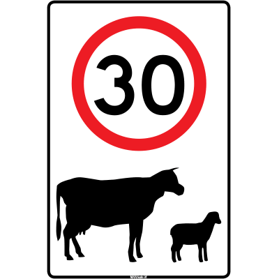 Sign, 450 x 300mm, Metal – 30km Animals c/w Overlaminate