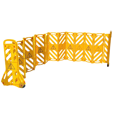 Expandable Barrier, Yellow, Height 1000mm – 0.3-3.9m C/W Wheels and Reflectors