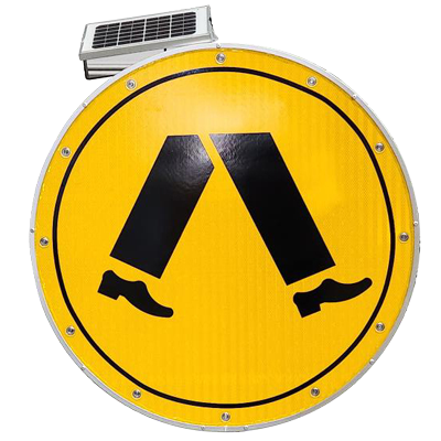 800mm Pedestrian Solar Traffic Sign – Aluminium & 3M Reflective  – C/W Strut