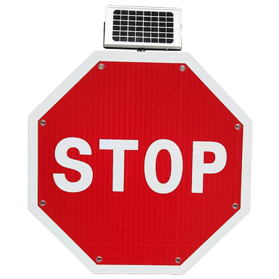 800mm Stop Solar Traffic Sign – Aluminium & 3M Reflective – C/W Strut