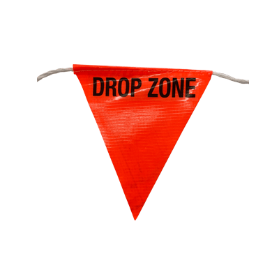 Flag Bunting Orange – 30mm Roll – C/W Drop Zone Sticker On Each Flag