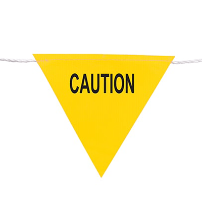Flag Bunting  – 30m Roll – Yellow – Caution Printed on Flags
