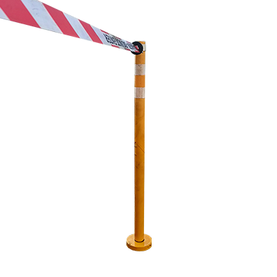 50mm Safety Yellow Powder Coated Aluminium Stanchion with Magnetic Mount & Reflective Bands (600kg Magnetic pull force base)
