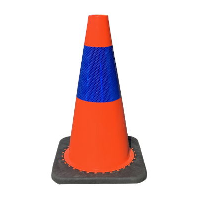 450mm Orange Traffic Cone – Blue Reflective – Black Base