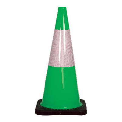 700mm GREEN Traffic Cone with Reflective – Black Base
