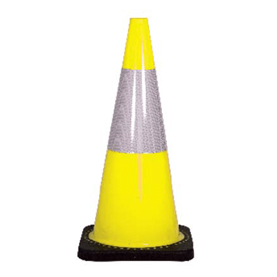 700mm YELLOW Traffic Cone with Reflective – Black Base