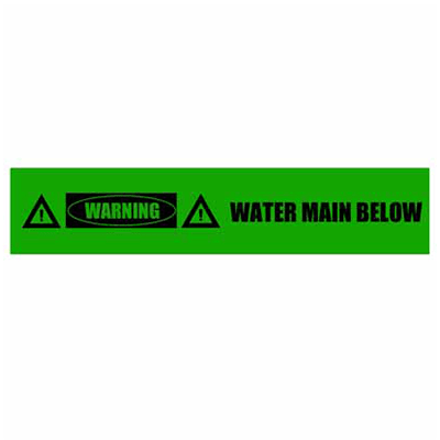 Underground Tape – Detectable – Warning Water Main Below – Green with Black Text – 100mm x 250m