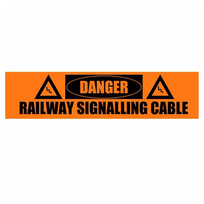Underground Tape – Non-Detectable – Danger Railway Signalling Cable Below
 – Orange with Black Text
 – 150mm x 500m