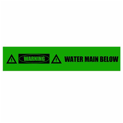 Underground Tape – Non-Detectable – Warning Water Main Below – Green with Black Text – 150mm x 500m