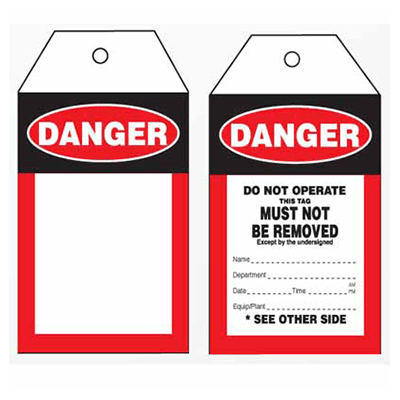 Danger Tags – PK/100 – Tear Proof – c/w Eyelet & String