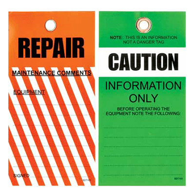 Caution/Repair Tags – Pk/100 – Tear Proof – c/w Eyelet & String