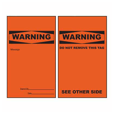 Warning Tags – PK/100 – Tear Proof – c/w Eyelet & String