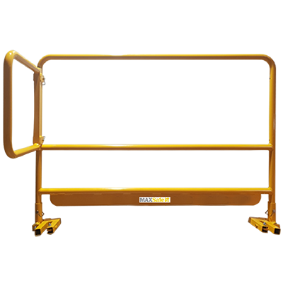 MAXSafe Dozer Safety Handrail & Gate, Yellow, 1600mm L x 1150mm H, Attachable Clamping / Securing Couplers, Reversible Side Rail with Locking Pins