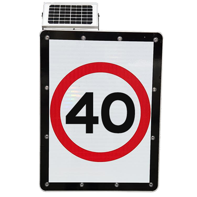 800 x 600mm Speed (40) Solar Traffic Sign, with Flashing LED Lights – Aluminium & 3M Reflective – C/W Strut