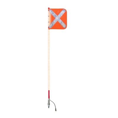 0.6mtr Red Full Pole LED Buggy Whip with Female Deutsch Plug, Multivolt 12V-24V, Orange Reflective X Mesh Vehicle Safety Flag, Large Anti-Rotational Quick Release Base