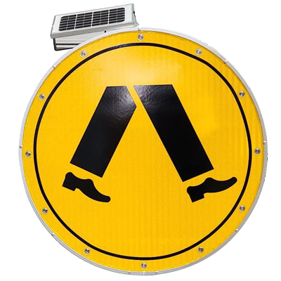 800mm Pedestrian Solar Traffic Sign, with Flashing LED Lights – Aluminium & 3M Reflective – C/W Strut