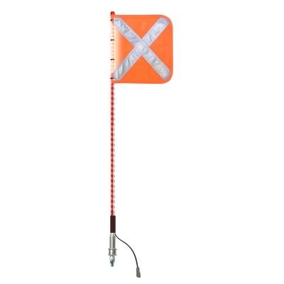 0.9mtr Red/White Clear Tube Full Pole LED 12V Whip with Female Deutsch Plug, Orange Reflective X Mesh Vehicle Safety Flag, Large Anti-Rotational Quick Release Base