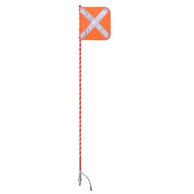 0.6mtr Red Full Pole LED 12V Spiral Whip with Female Deutsch Plug, Orange Reflective X Mesh Vehicle Safety Flag, Large Anti-Rotational Quick Release Base