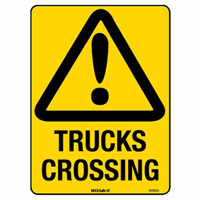 WARNING SIGN TRUCKS CROSSING