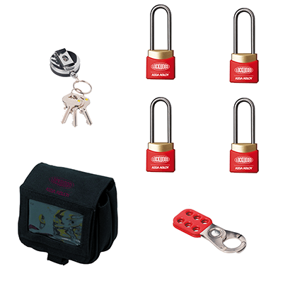 Lockwood 312 Lockout Kit – Holder and 4 x Padlocks Keyed Alike, 1 x Retractable Steel line Keyring and Key, 1 x Lockout Jaws