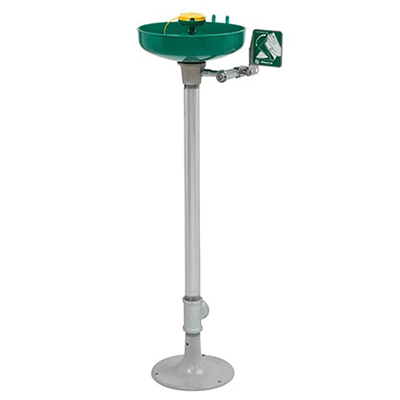 Emergency Eye/Facewash, Pedestal Mounted, SS Pipe, Green ABS Bowl & Inline Strainer