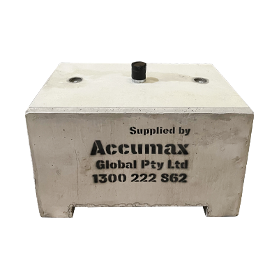 Relocatable Concrete Sign Block – 1000 x 600 x 600mm – Lifting Lugs and Forklift Pockets – 900kg – 1 x Sign Post Slot to Suit 50NB Post