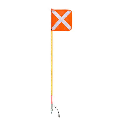 1.2mtr Red Full Pole LED 12V Ultra Whip with Female Deutsch Plug, Orange Reflective X Mesh Vehicle Safety Flag, Large Anti-Rotational Quick Release Base