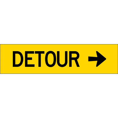 1200x300mm – Corflute – Cl.1 – Yellow – Detour (Arrow Right)