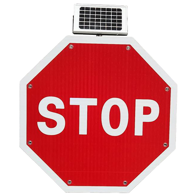 800mm Stop Solar Traffic Sign, with Flashing LED Lights – Aluminium & 3M Reflective – C/W Strut