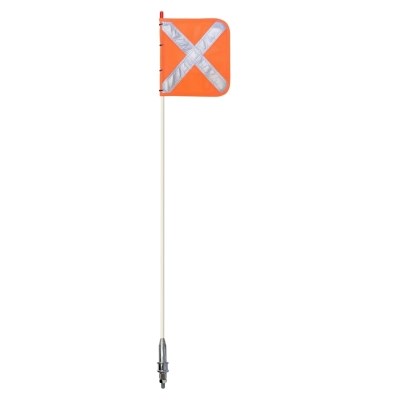 0.6mtr Non-LED 1 Piece White Pole, Orange Reflective X Mesh Vehicle Safety Flag, Large Anti-Rotational Quick Release Base