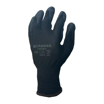 GUARDIA Dextra Black Nitrile Glove, 15G Nylon/Spandex Liner, Touch Screen Compatible, EN388:2016 4131X, Size 8 to 12