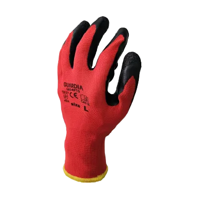 GUARDIA Gripta Red Latex Crinkle Palm Glove, 13G Polyester, EN388:2016 4131X, Size 8 to 12