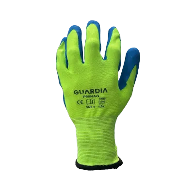 GUARDIA Hi-Viz Yellow Nitrile Gloves, 15 Guage Polyester, Blue Sandy Palm Finish, EN388:2016 4131X, Size 8 to 11