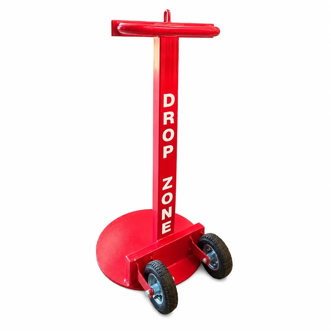 Retractable Safety Reel Support Stand Red (Drop Zone) on Pneumatic Wheels, 1.2m H, 31kg